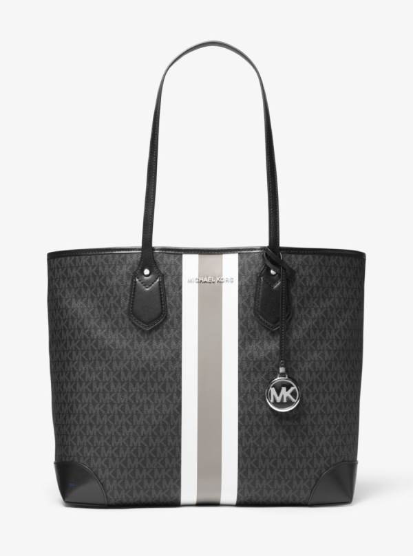 Damske Prenosná Taška Michael Kors Eva Large Logo Stripe Čierne - Kabelky Michael Kors Akcia | YTJEW-5920